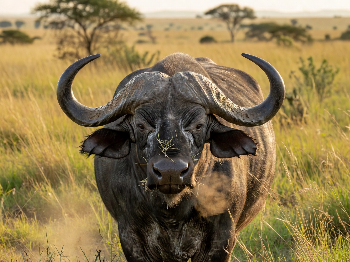 Close up of a wild buffalo in its natural habitat
